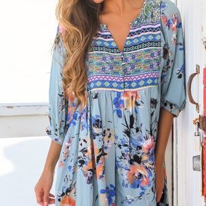 Floral and Sage Tunic Dress NWT